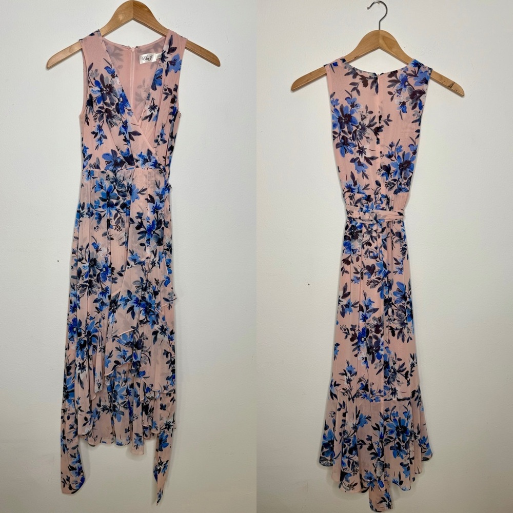 ELIZA J | Pink High-Low Dress with Blue Floral - Small